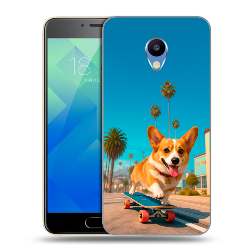 Пластиковый чехол на Meizu M5 с принтом Корги на скейте Пластиковый чехол на Meizu M5 с принтом Корги на скейте