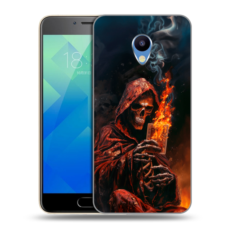 Пластиковый чехол на Meizu M5 с принтом Скелет и карты Пластиковый чехол на Meizu M5 с принтом Скелет и карты
