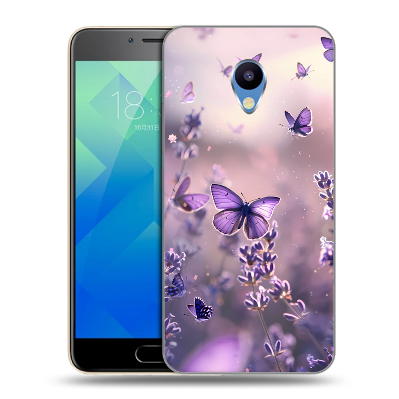 Пластиковый чехол на Meizu M5 с принтом бабочки и лаванда Пластиковый чехол на Meizu M5 с принтом бабочки и лаванда