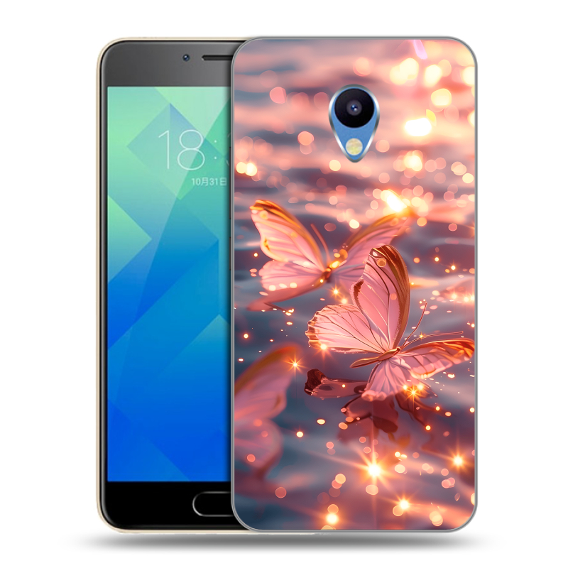 Пластиковый чехол на Meizu M5 с принтом бабочки розовые Пластиковый чехол на Meizu M5 с принтом бабочки розовые