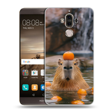 Пластиковый чехол на Huawei Mate 9 с принтом Капибара с апельсином