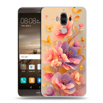 Пластиковый чехол на Huawei Mate 9 с принтом Цветы и бабочки Пластиковый чехол на Huawei Mate 9 с принтом Цветы и бабочки