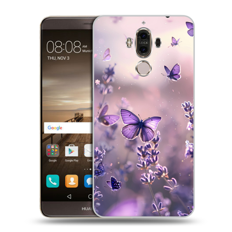 Пластиковый чехол на Huawei Mate 9 с принтом бабочки и лаванда Пластиковый чехол на Huawei Mate 9 с принтом бабочки и лаванда