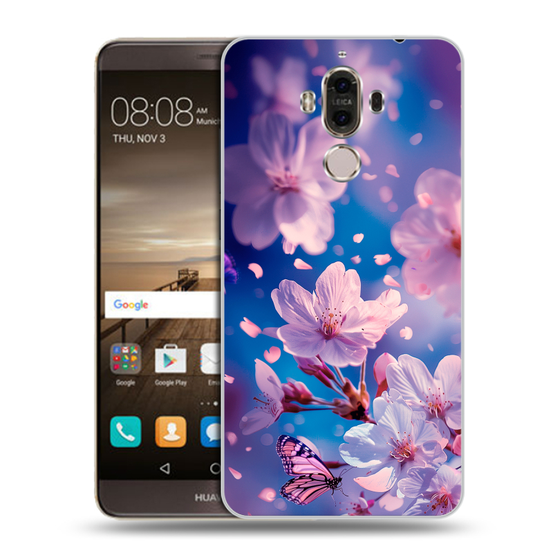 Пластиковый чехол на Huawei Mate 9 с принтом цветы бабочки Пластиковый чехол на Huawei Mate 9 с принтом цветы бабочки