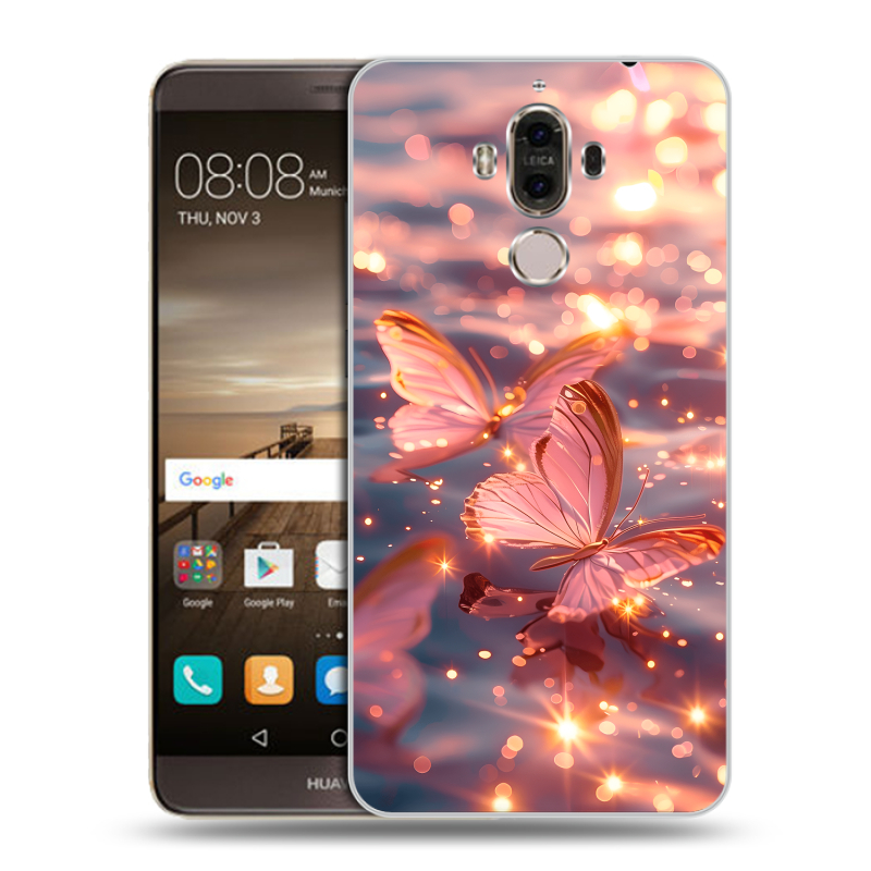 Пластиковый чехол на Huawei Mate 9 с принтом бабочки розовые Пластиковый чехол на Huawei Mate 9 с принтом бабочки розовые