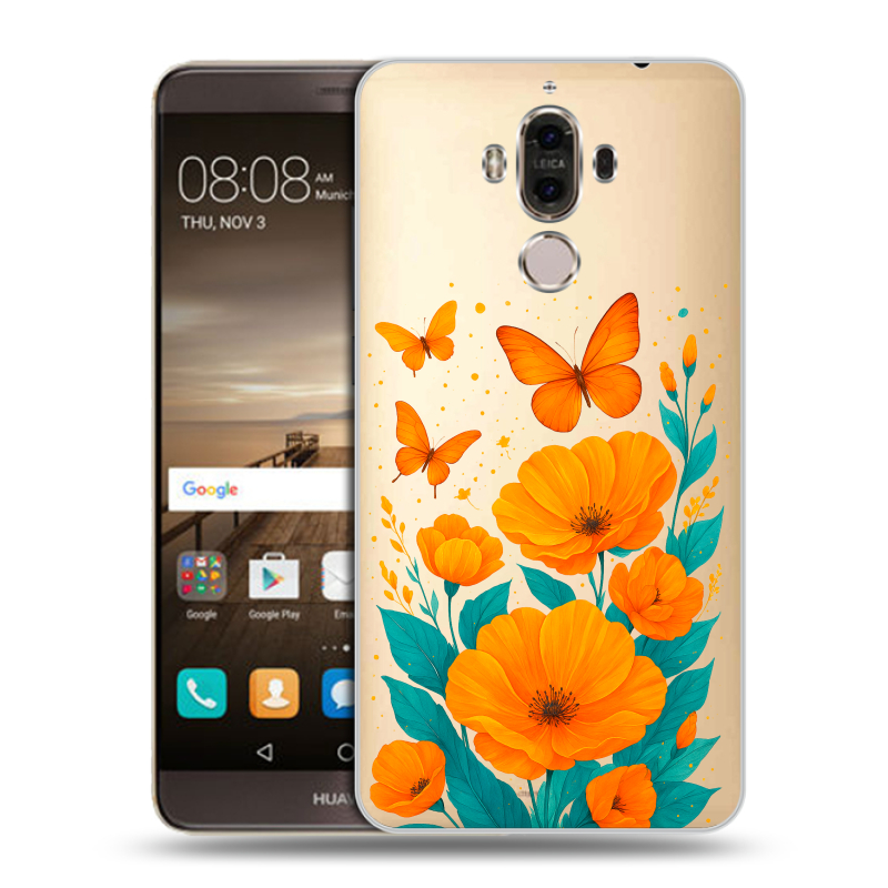 Пластиковый чехол на Huawei Mate 9 с принтом цветы бабочки Пластиковый чехол на Huawei Mate 9 с принтом цветы бабочки
