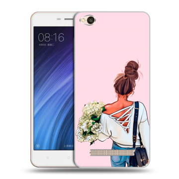 Силиконовый чехол на Xiaomi RedMi 4A с принтом Девушка и букет Силиконовый чехол на Xiaomi RedMi 4A с принтом Девушка и букет