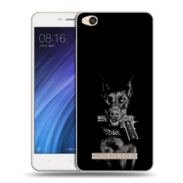 Силиконовый чехол на Xiaomi RedMi 4A с принтом Доберман и пистолет Силиконовый чехол на Xiaomi RedMi 4A с принтом Доберман и пистолет