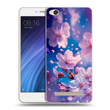 Силиконовый чехол на Xiaomi RedMi 4A с принтом цветы бабочки