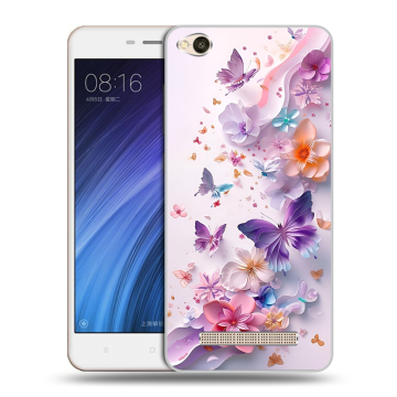 Силиконовый чехол на Xiaomi RedMi 4A с принтом цветы бабочки