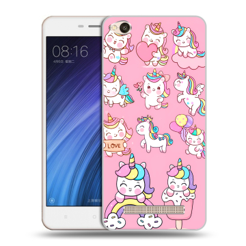 Силиконовый чехол на Xiaomi RedMi 4A с принтом Единороги и радуга
