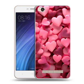 Силиконовый чехол на Xiaomi RedMi 4A с принтом розовые сердечки Силиконовый чехол на Xiaomi RedMi 4A с принтом розовые сердечки