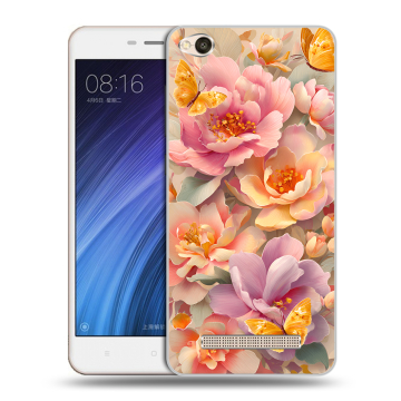 Силиконовый чехол на Xiaomi RedMi 4A с принтом Цветы и бабочки Силиконовый чехол на Xiaomi RedMi 4A с принтом Цветы и бабочки