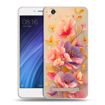 Силиконовый чехол на Xiaomi RedMi 4A с принтом Цветы и бабочки Силиконовый чехол на Xiaomi RedMi 4A с принтом Цветы и бабочки