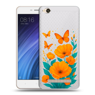 Силиконовый чехол на Xiaomi RedMi 4A с принтом цветы бабочки Силиконовый чехол на Xiaomi RedMi 4A с принтом цветы бабочки