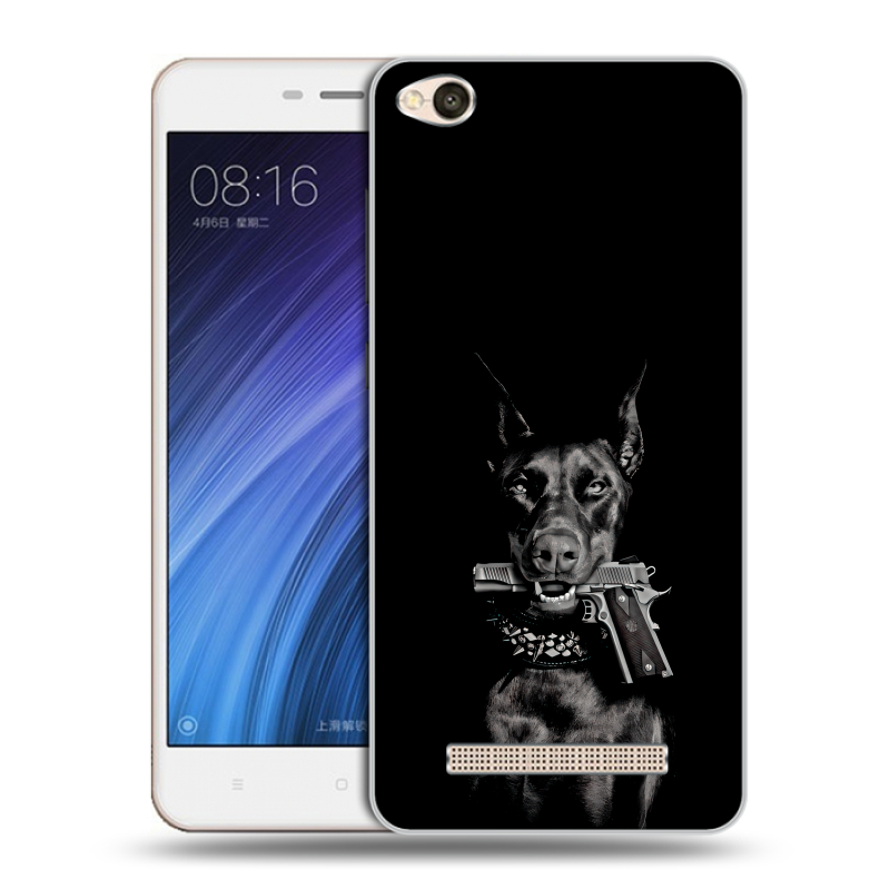 Силиконовый чехол на Xiaomi RedMi 4A с принтом Доберман и пистолет Силиконовый чехол на Xiaomi RedMi 4A с принтом Доберман и пистолет