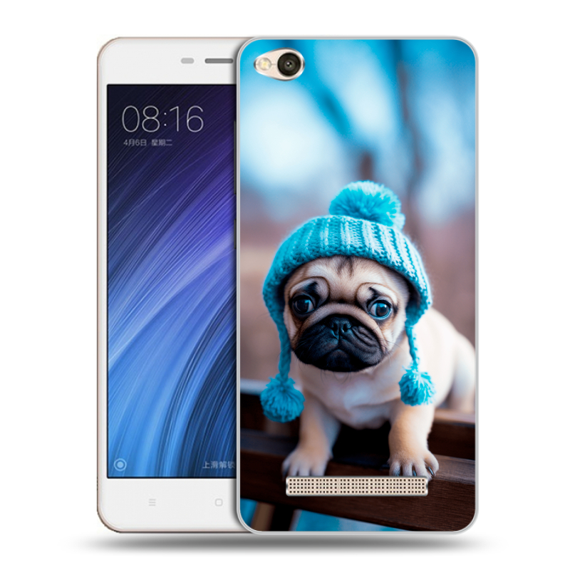 Силиконовый чехол на Xiaomi RedMi 4A с принтом Мопс в шапке Силиконовый чехол на Xiaomi RedMi 4A с принтом Мопс в шапке