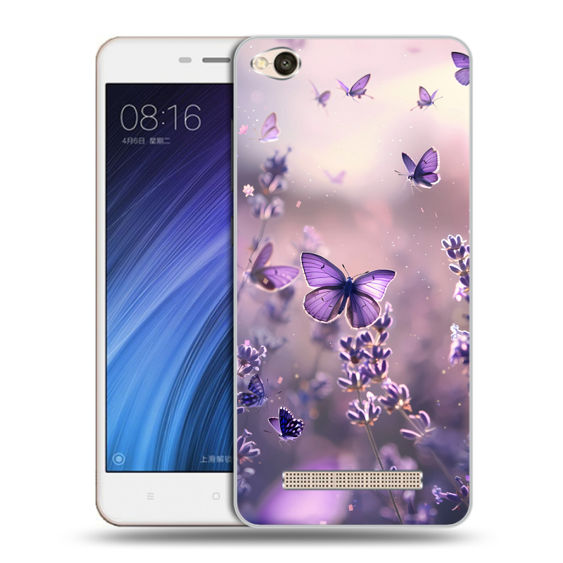 Силиконовый чехол на Xiaomi RedMi 4A с принтом бабочки и лаванда Силиконовый чехол на Xiaomi RedMi 4A с принтом бабочки и лаванда