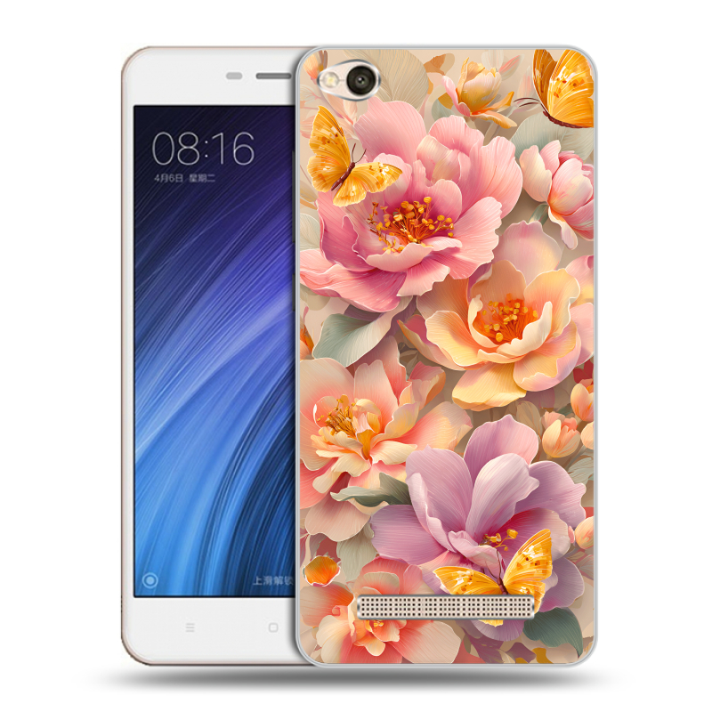 Силиконовый чехол на Xiaomi RedMi 4A с принтом Цветы и бабочки Силиконовый чехол на Xiaomi RedMi 4A с принтом Цветы и бабочки