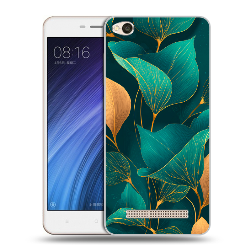 Силиконовый чехол на Xiaomi RedMi 4A с принтом Листья и золото Силиконовый чехол на Xiaomi RedMi 4A с принтом Листья и золото