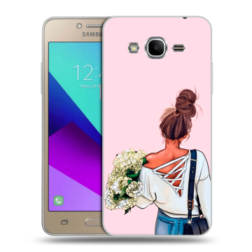 Силиконовый противоударный чехол на Samsung Galaxy J2 Prime с принтом Девушка и букет