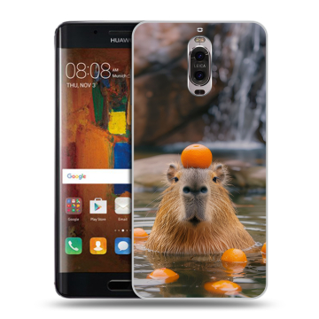 Пластиковый чехол на Huawei Mate 9 Pro с принтом Капибара с апельсином