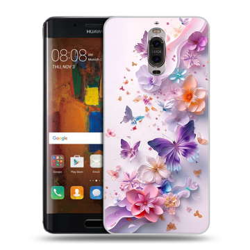 Пластиковый чехол на Huawei Mate 9 Pro с принтом цветы бабочки