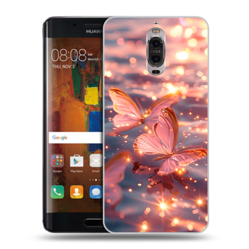 Пластиковый чехол на Huawei Mate 9 Pro с принтом бабочки розовые Пластиковый чехол на Huawei Mate 9 Pro с принтом бабочки розовые
