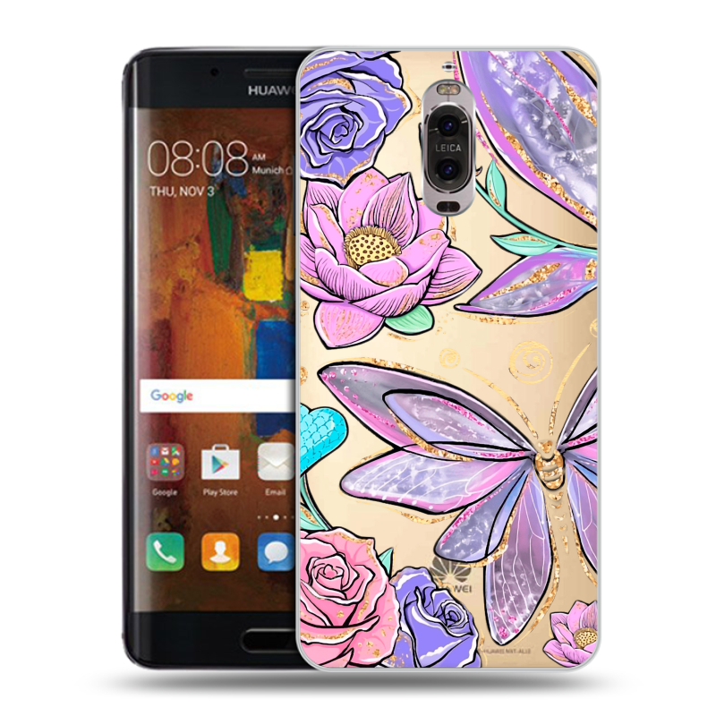Пластиковый чехол на Huawei Mate 9 Pro с принтом Бабочки и цветы Пластиковый чехол на Huawei Mate 9 Pro с принтом Бабочки и цветы