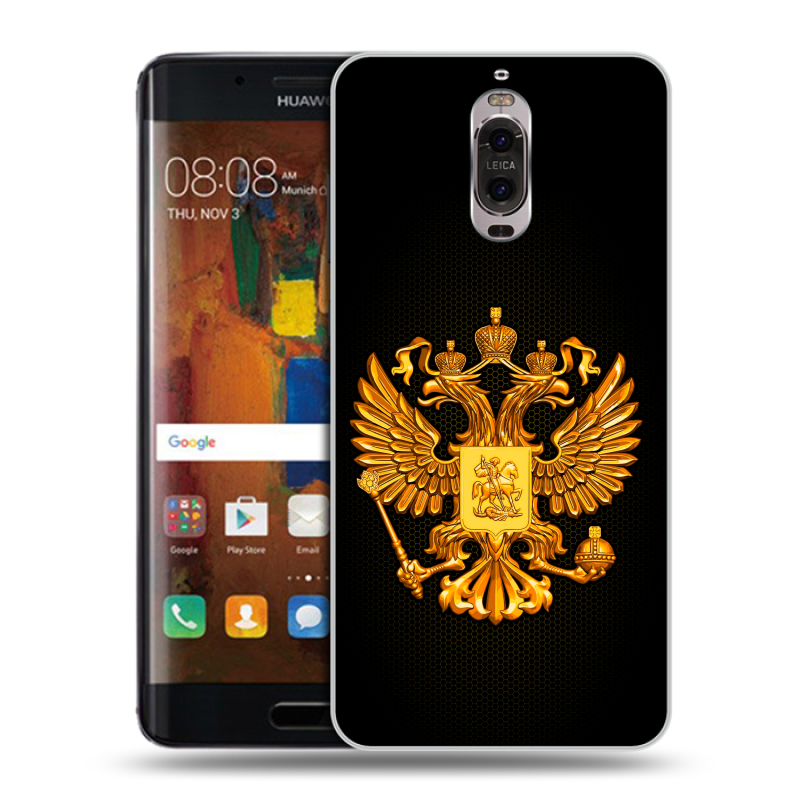 Пластиковый чехол на Huawei Mate 9 Pro с принтом Герб России желтый Пластиковый чехол на Huawei Mate 9 Pro с принтом Герб России желтый