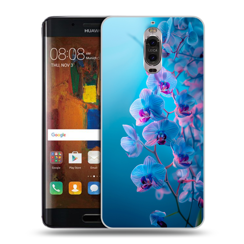 Пластиковый чехол на Huawei Mate 9 Pro с принтом голубые орхидеи Пластиковый чехол на Huawei Mate 9 Pro с принтом голубые орхидеи