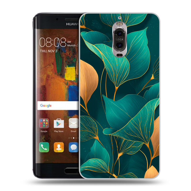 Пластиковый чехол на Huawei Mate 9 Pro с принтом Листья и золото Пластиковый чехол на Huawei Mate 9 Pro с принтом Листья и золото