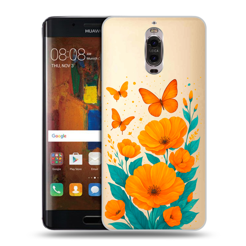 Пластиковый чехол на Huawei Mate 9 Pro с принтом цветы бабочки Пластиковый чехол на Huawei Mate 9 Pro с принтом цветы бабочки
