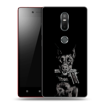 Силиконовый чехол на Lenovo Phab 2 Plus с принтом Доберман и пистолет Силиконовый чехол на Lenovo Phab 2 Plus с принтом Доберман и пистолет