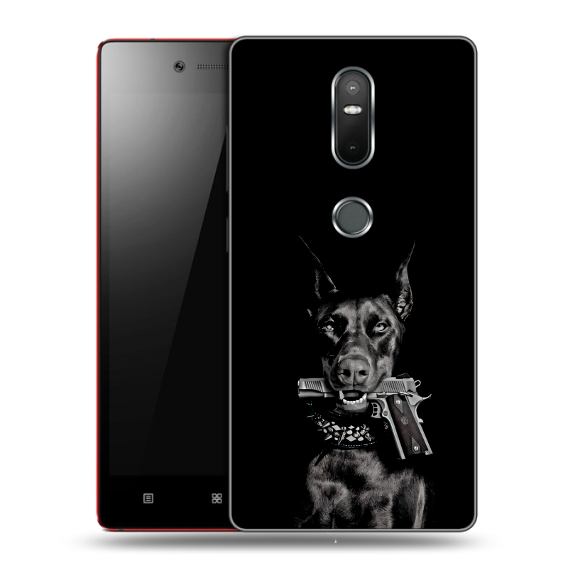 Силиконовый чехол на Lenovo Phab 2 Plus с принтом Доберман и пистолет Силиконовый чехол на Lenovo Phab 2 Plus с принтом Доберман и пистолет