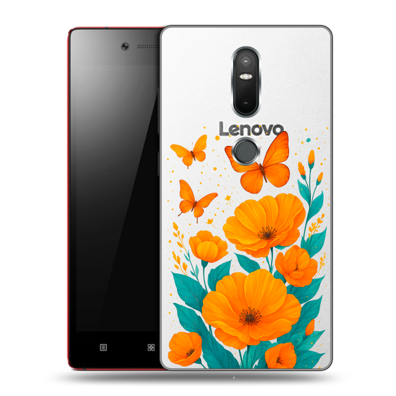 Силиконовый чехол на Lenovo Phab 2 Plus с принтом цветы бабочки Силиконовый чехол на Lenovo Phab 2 Plus с принтом цветы бабочки