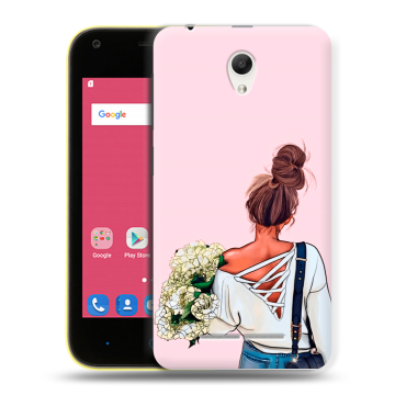 Силиконовый чехол на ZTE Blade L110 с принтом Девушка и букет Силиконовый чехол на ZTE Blade L110 с принтом Девушка и букет