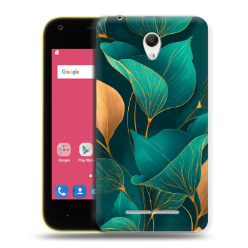 Силиконовый чехол на ZTE Blade L110 с принтом Листья и золото