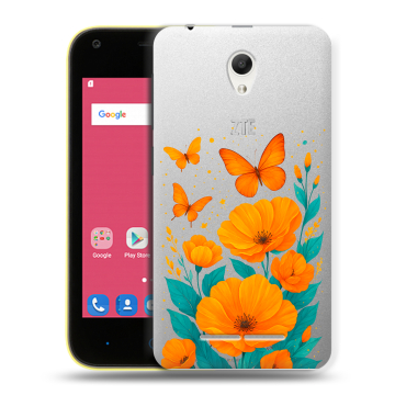 Силиконовый чехол на ZTE Blade L110 с принтом цветы бабочки