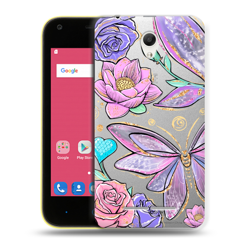 Силиконовый чехол на ZTE Blade L110 с принтом Бабочки и цветы Силиконовый чехол на ZTE Blade L110 с принтом Бабочки и цветы