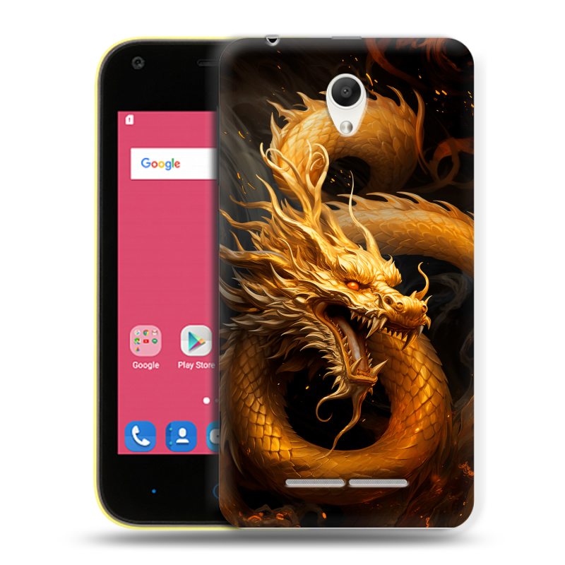 Силиконовый чехол на ZTE Blade L110 с принтом Золотой дракон Силиконовый чехол на ZTE Blade L110 с принтом Золотой дракон