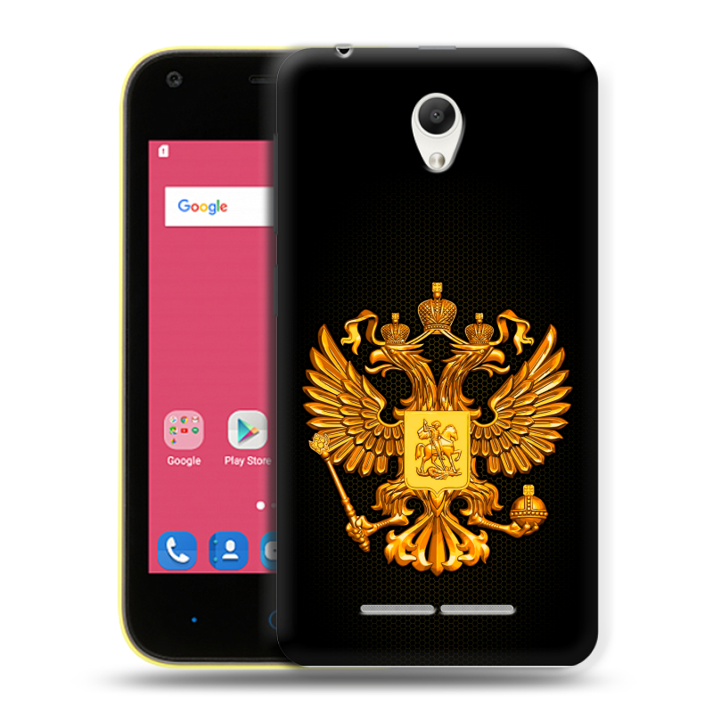 Силиконовый чехол на ZTE Blade L110 с принтом Герб России желтый Силиконовый чехол на ZTE Blade L110 с принтом Герб России желтый