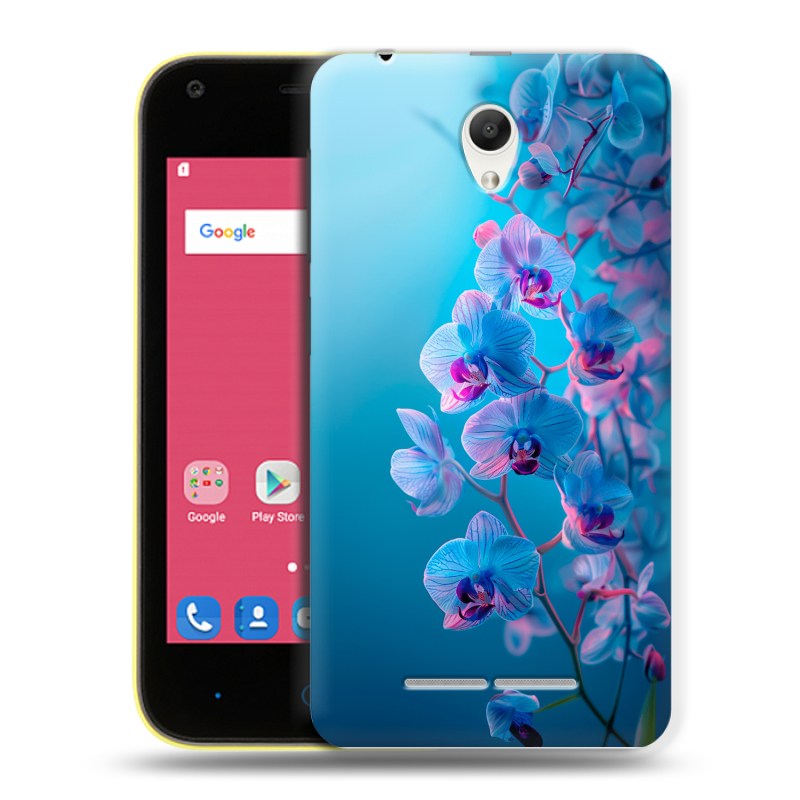 Силиконовый чехол на ZTE Blade L110 с принтом голубые орхидеи Силиконовый чехол на ZTE Blade L110 с принтом голубые орхидеи