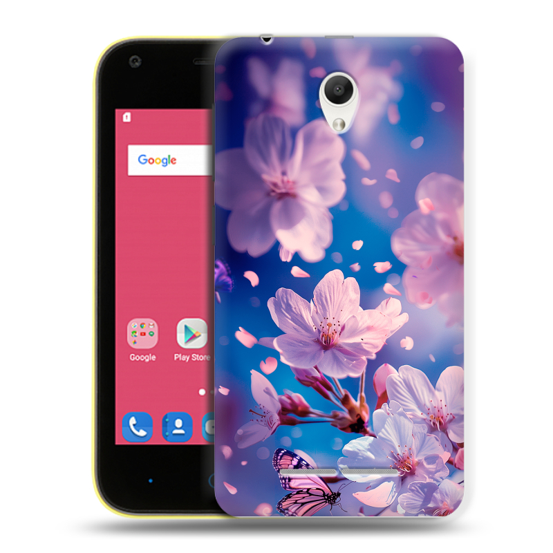 Силиконовый чехол на ZTE Blade L110 с принтом цветы бабочки Силиконовый чехол на ZTE Blade L110 с принтом цветы бабочки
