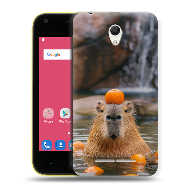 Силиконовый чехол на ZTE Blade L110 с принтом Капибара с апельсином Силиконовый чехол на ZTE Blade L110 с принтом Капибара с апельсином