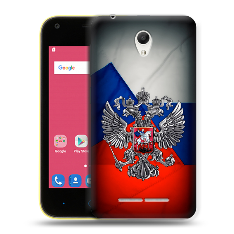 Силиконовый чехол на ZTE Blade L110 с принтом Флаг России Силиконовый чехол на ZTE Blade L110 с принтом Флаг России