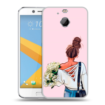 Пластиковый чехол на HTC 10 evo с принтом Девушка и букет