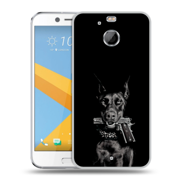 Пластиковый чехол на HTC 10 evo с принтом Доберман и пистолет