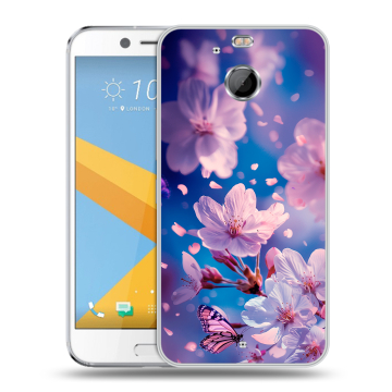 Пластиковый чехол на HTC 10 evo с принтом цветы бабочки Пластиковый чехол на HTC 10 evo с принтом цветы бабочки