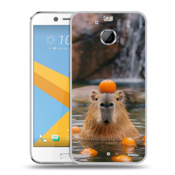 Пластиковый чехол на HTC 10 evo с принтом Капибара с апельсином